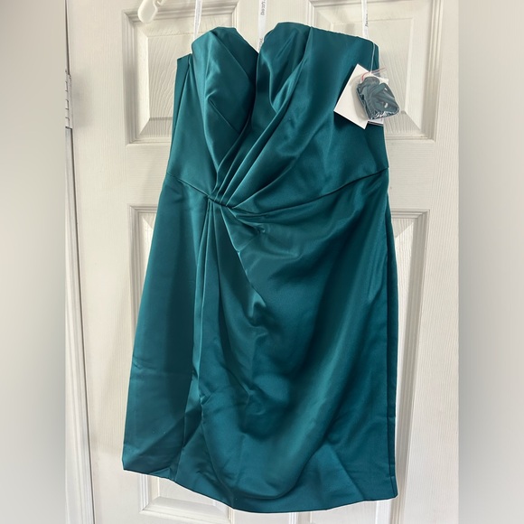 David’s Bridal Teal turquoise satin strapless mini dress size women’s 10 - Picture 2 of 4